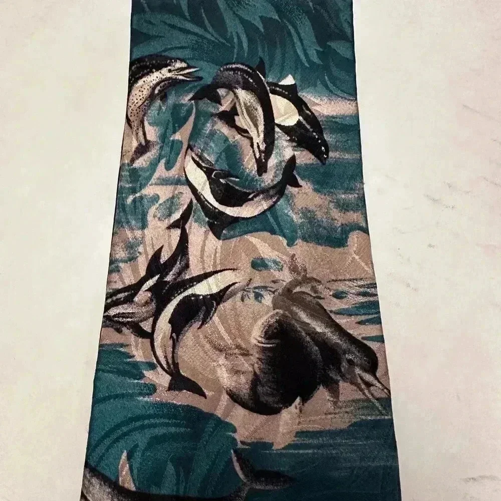 Endangered Species Orca Whale/Ocean Silk Tie‎